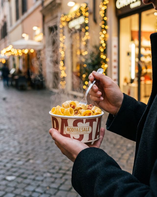Una bowl PASTA mangiata per strada a Roma